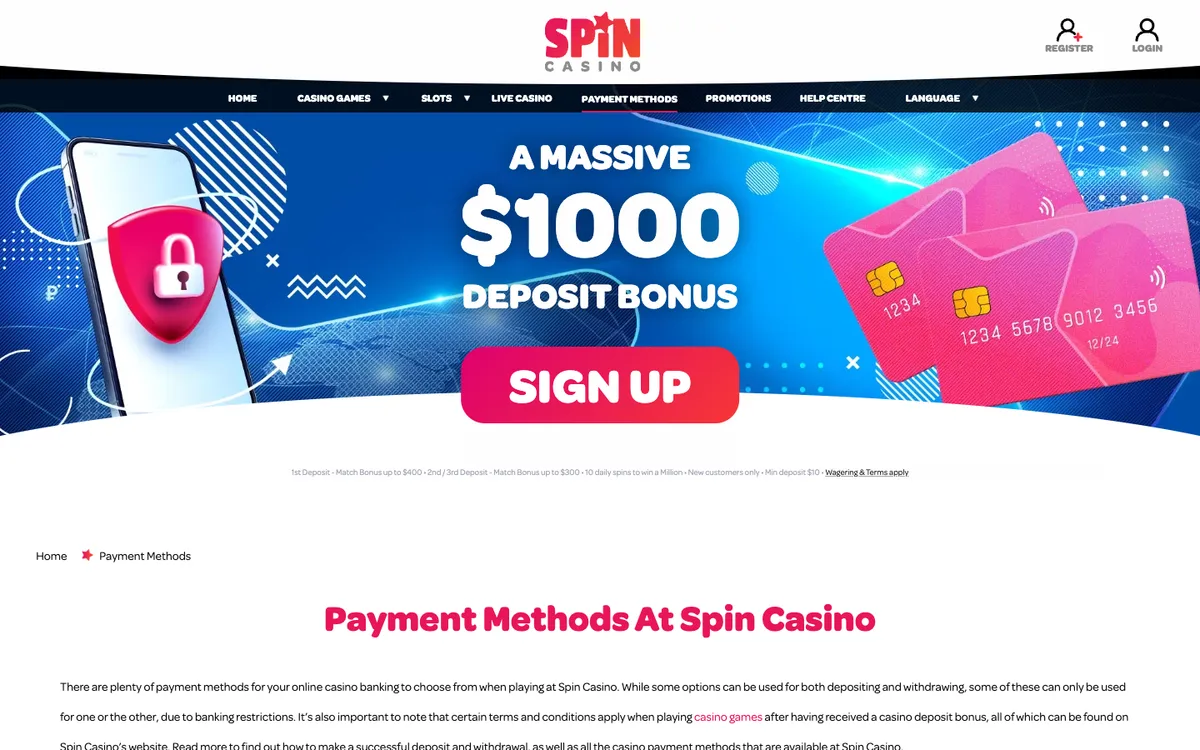 Spin Casino — Payments, captured from Norway