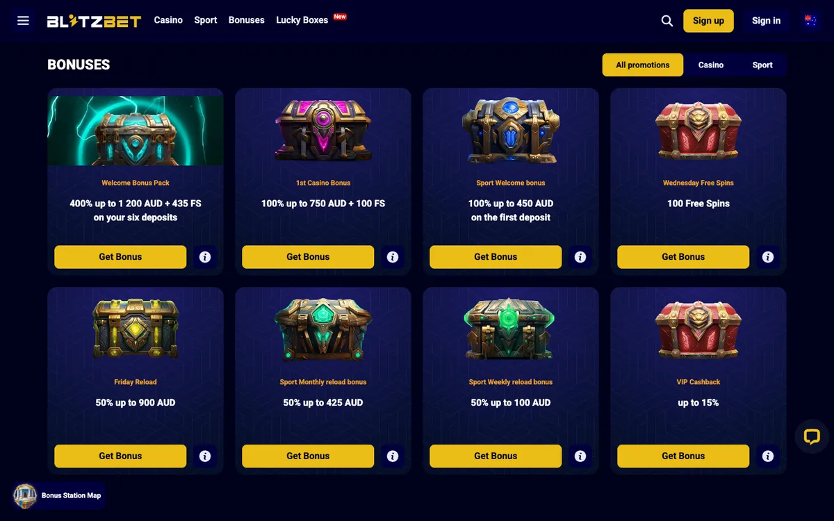 Blitz-bet Casino — «Акции», снято из страны Австралия