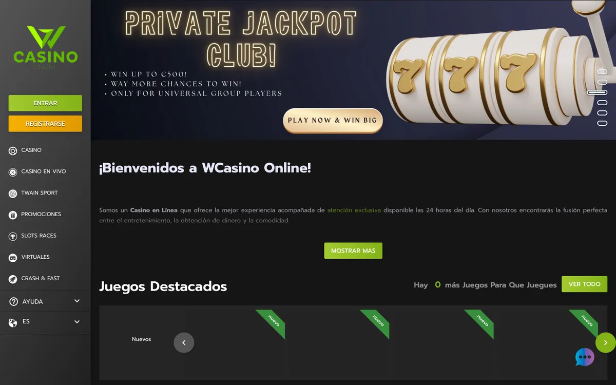 Wcasino Online — «Главная», снято из страны Аргентина