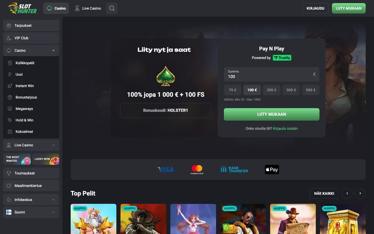 Slot Hunter Casino — Home page, captured from Finland