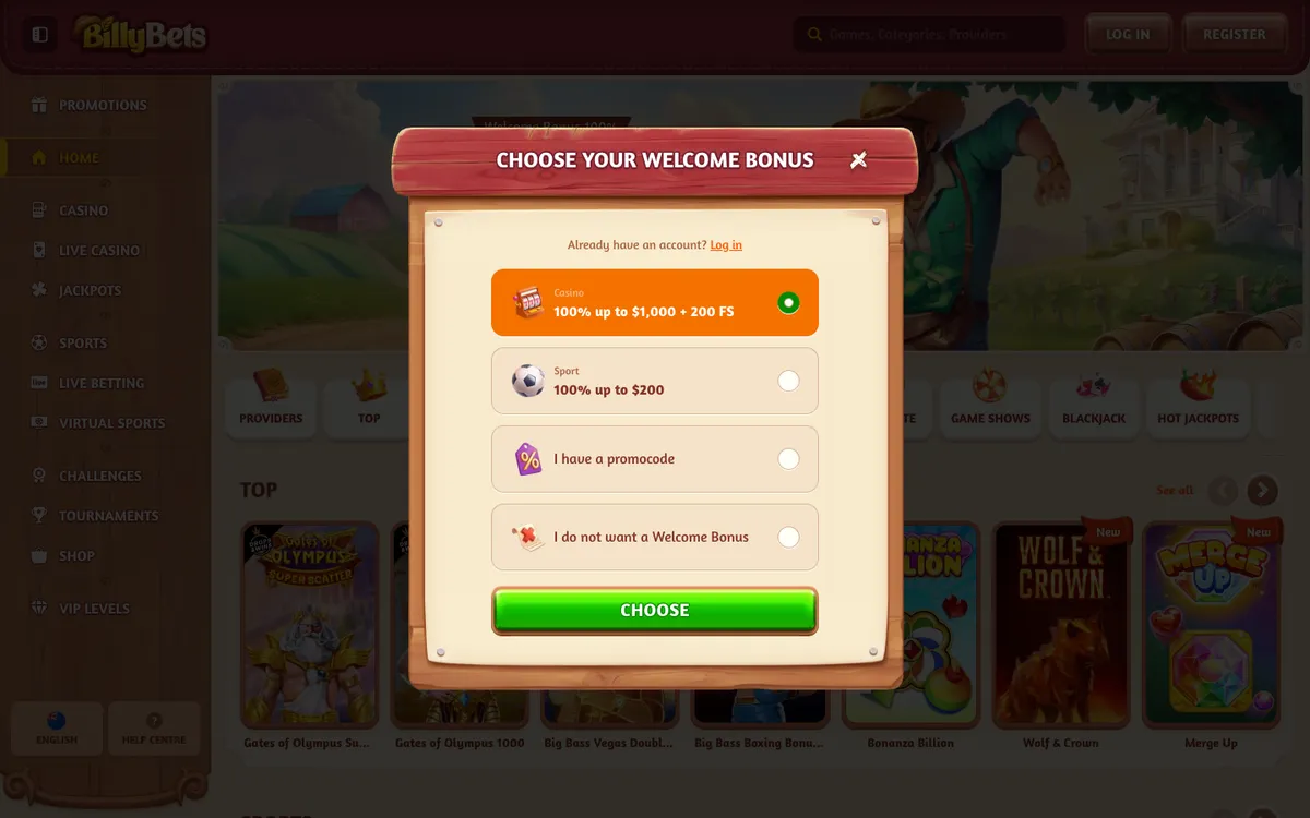 BillyBets Casino — Sign-up, captured from New Zealand