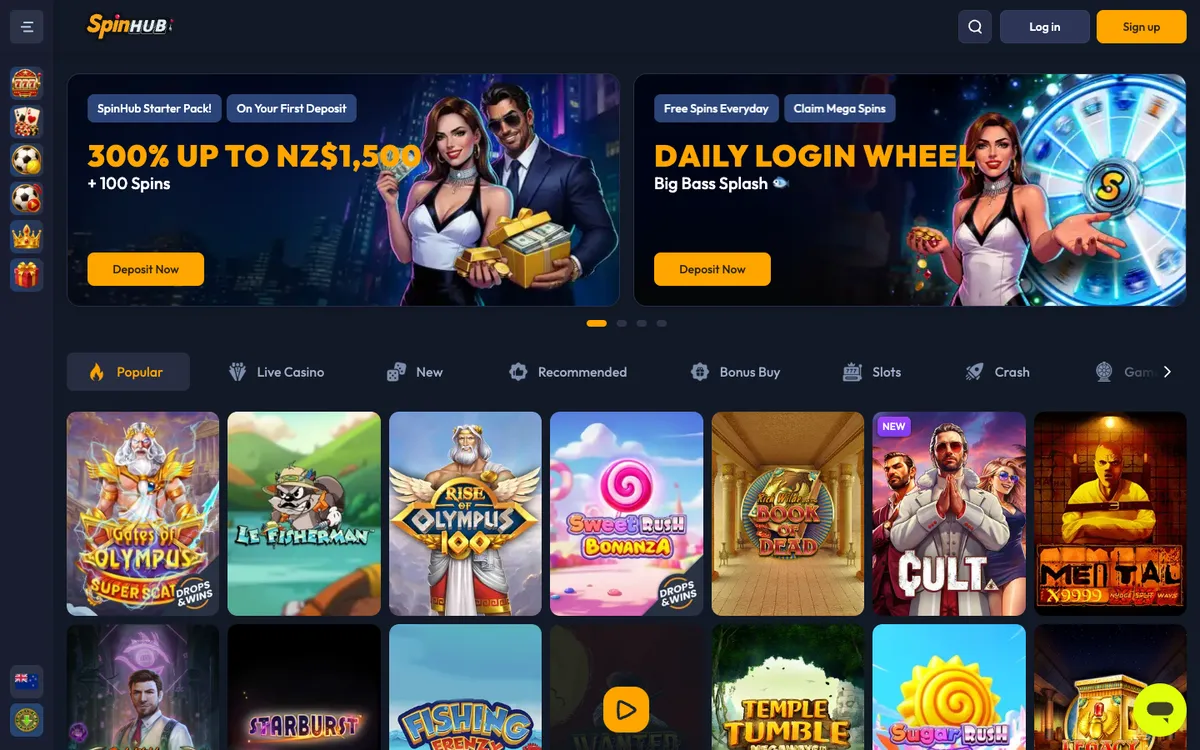 Spinhub Casino — Home page, captured from New Zealand