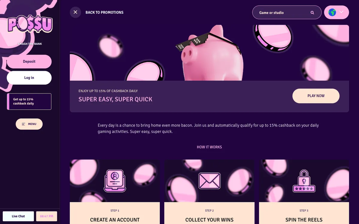 Possu Casino — Promotions, captured from Finland
