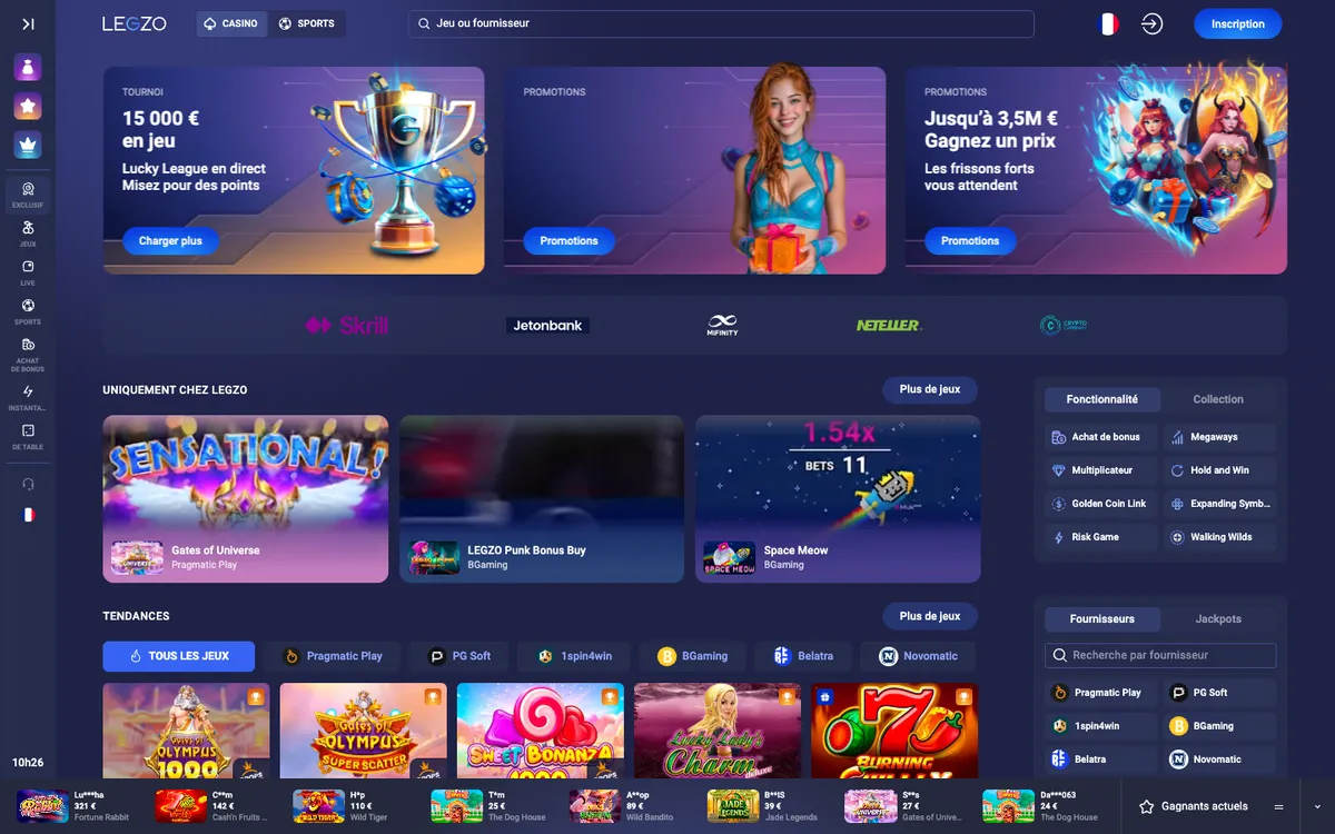 Legzo Casino — Home page, captured from France