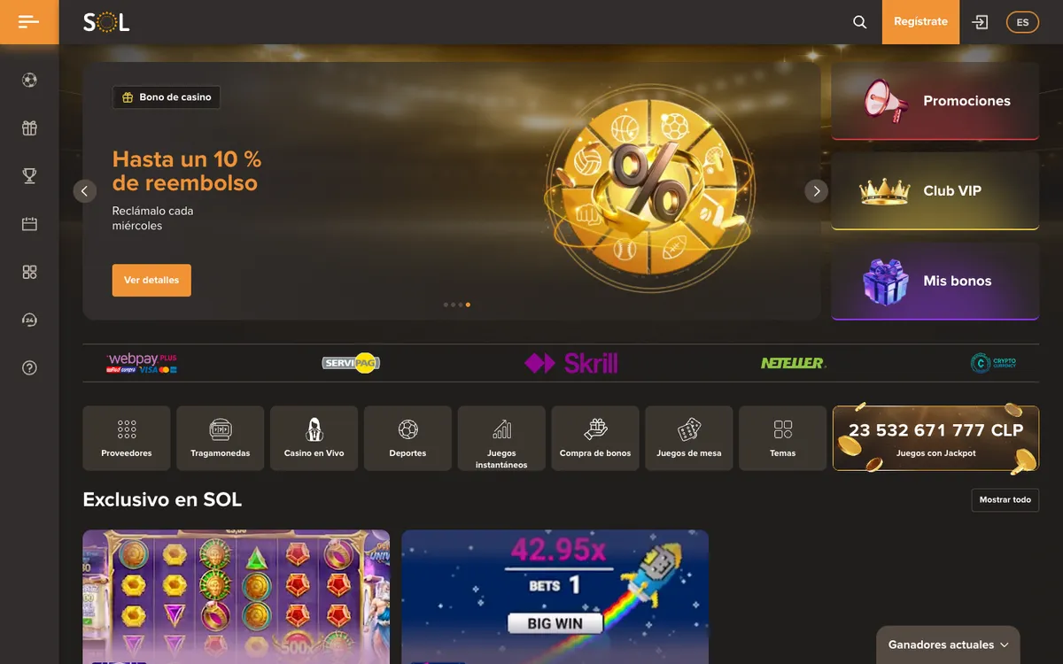 Sol Casino — Home page, captured from Chile