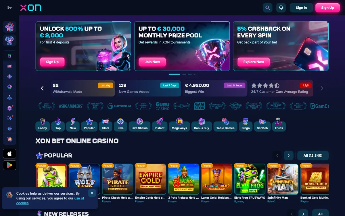 Xon Bet Casino — Home page, captured from Belgium
