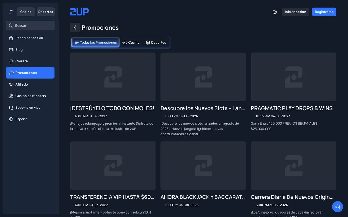 2UP Casino — Promotions, captured from Colombia