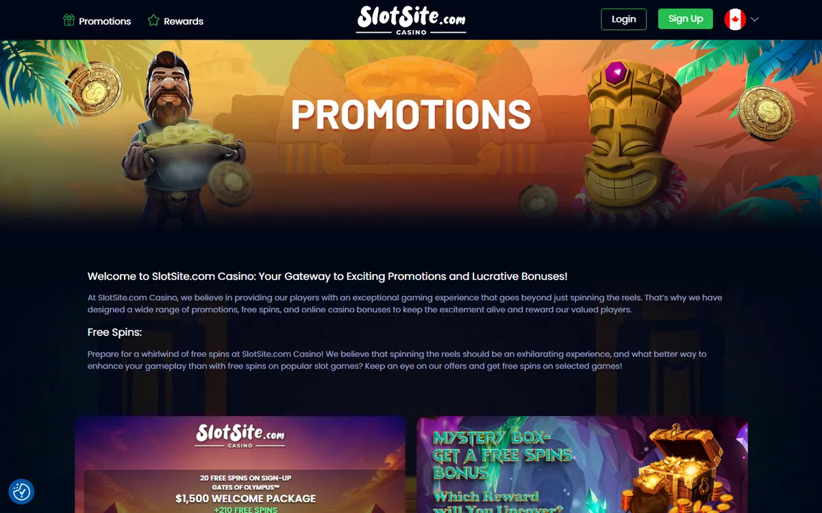 Slotsite.com Casino — Promotions, captured from Canada