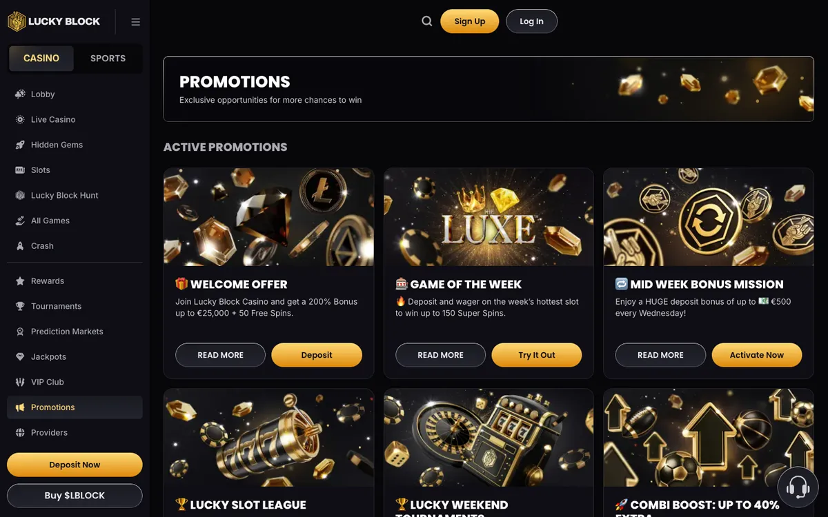 Lucky Block Casino — Promotions, captured from Indonesia