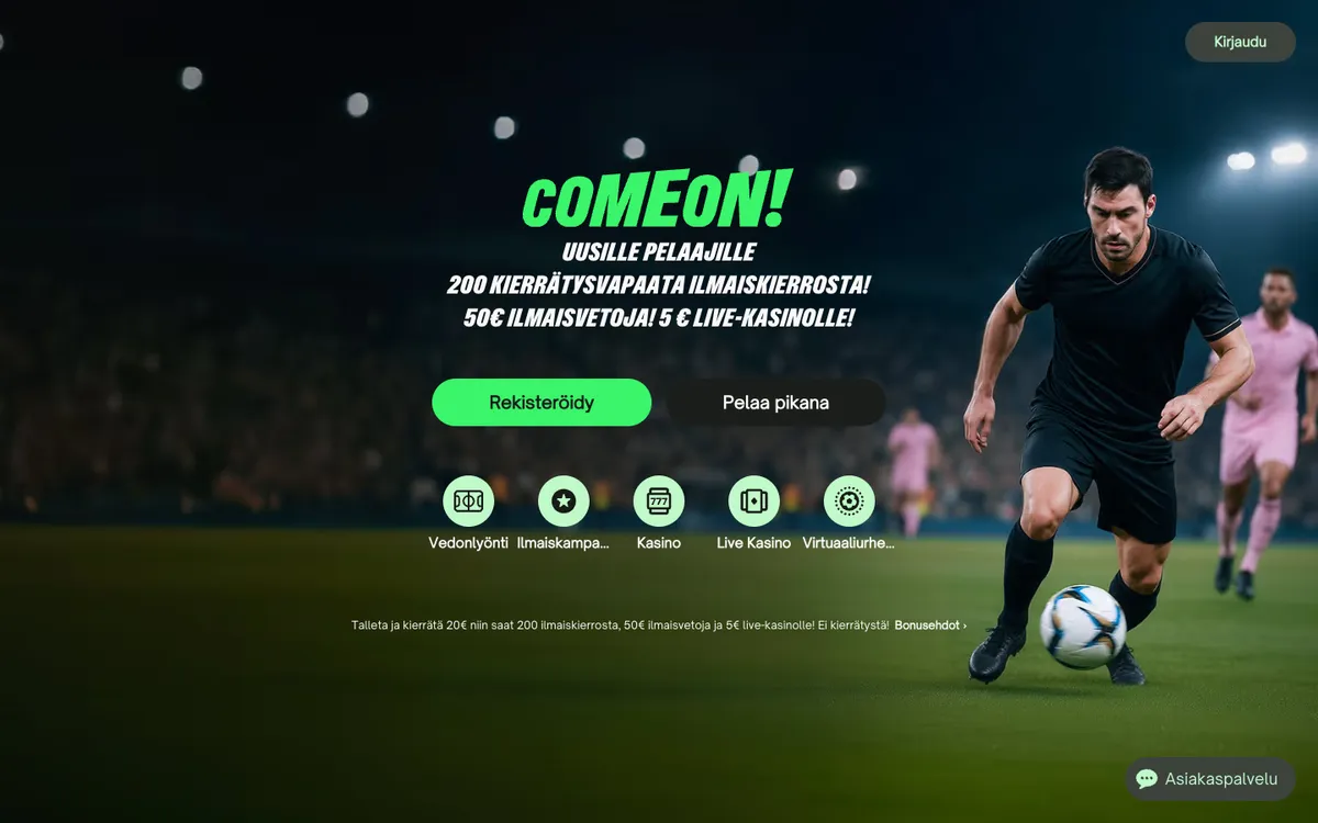 ComeOn! Casino — Home page, captured from Finland