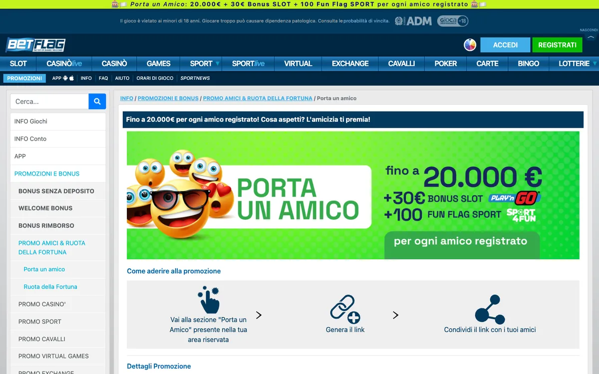 BetFlag Casino — Promotions, captured from Italy