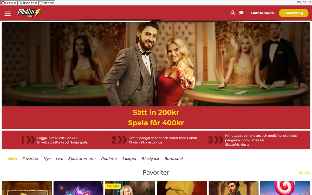 ProntoLive Casino — «Главная», снято из страны Швеция