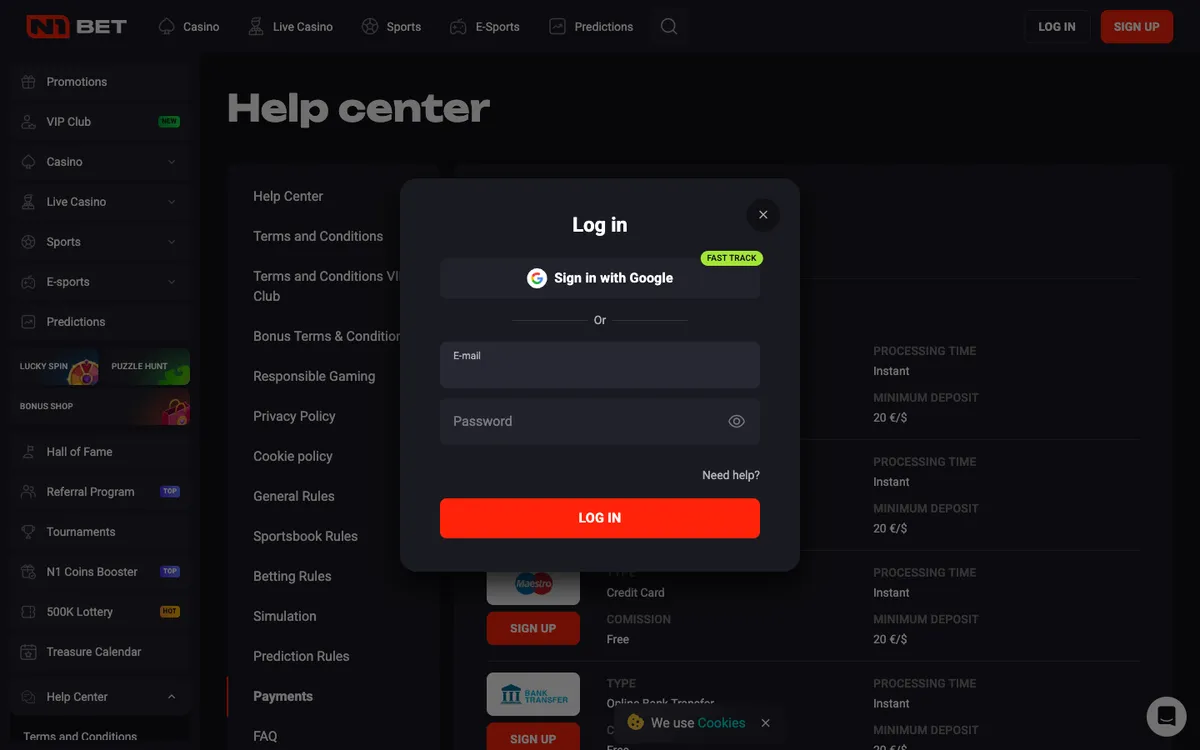 N1Bet Casino — Sign-up, captured from Japan
