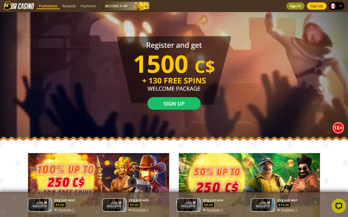 Bob Casino — Promotions, captured from Canada