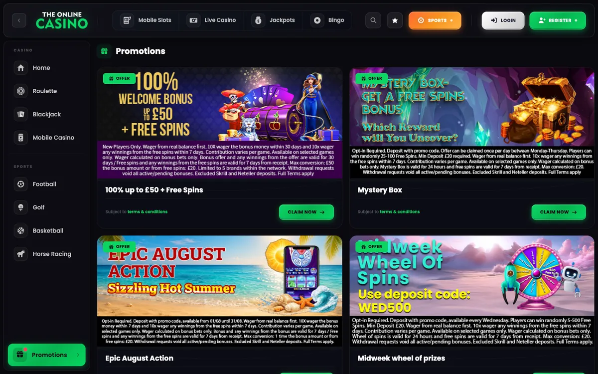 TheOnlineCasino — Promotions, captured from United Kingdom