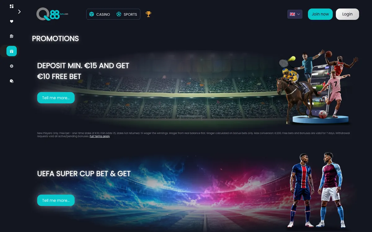 Q88Bets Casino — «Акции», снято из страны Бельгия