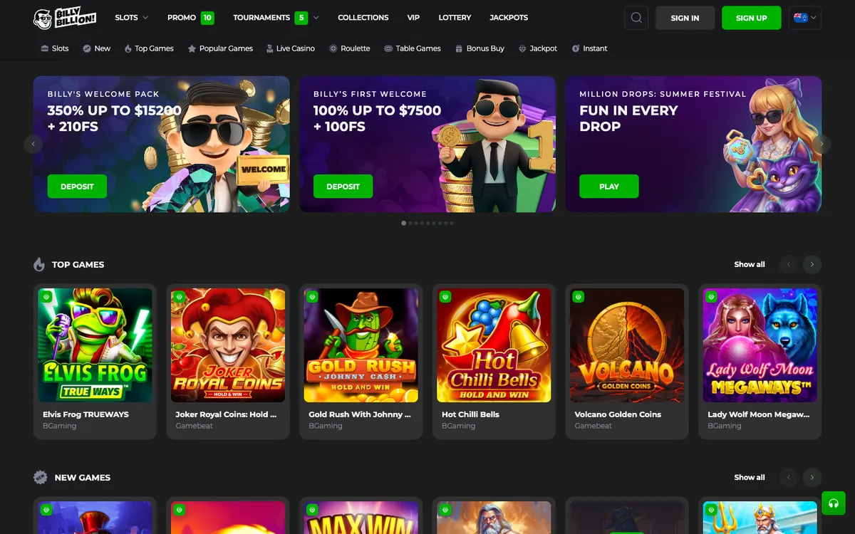 Billy Billion Casino — «Главная», снято из страны Новая Зеландия