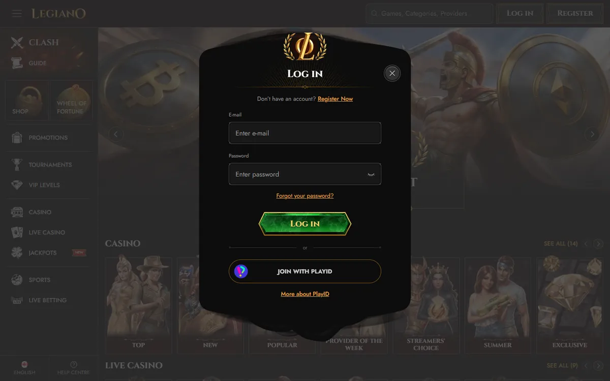 Legiano Casino — Sign-up, captured from Canada