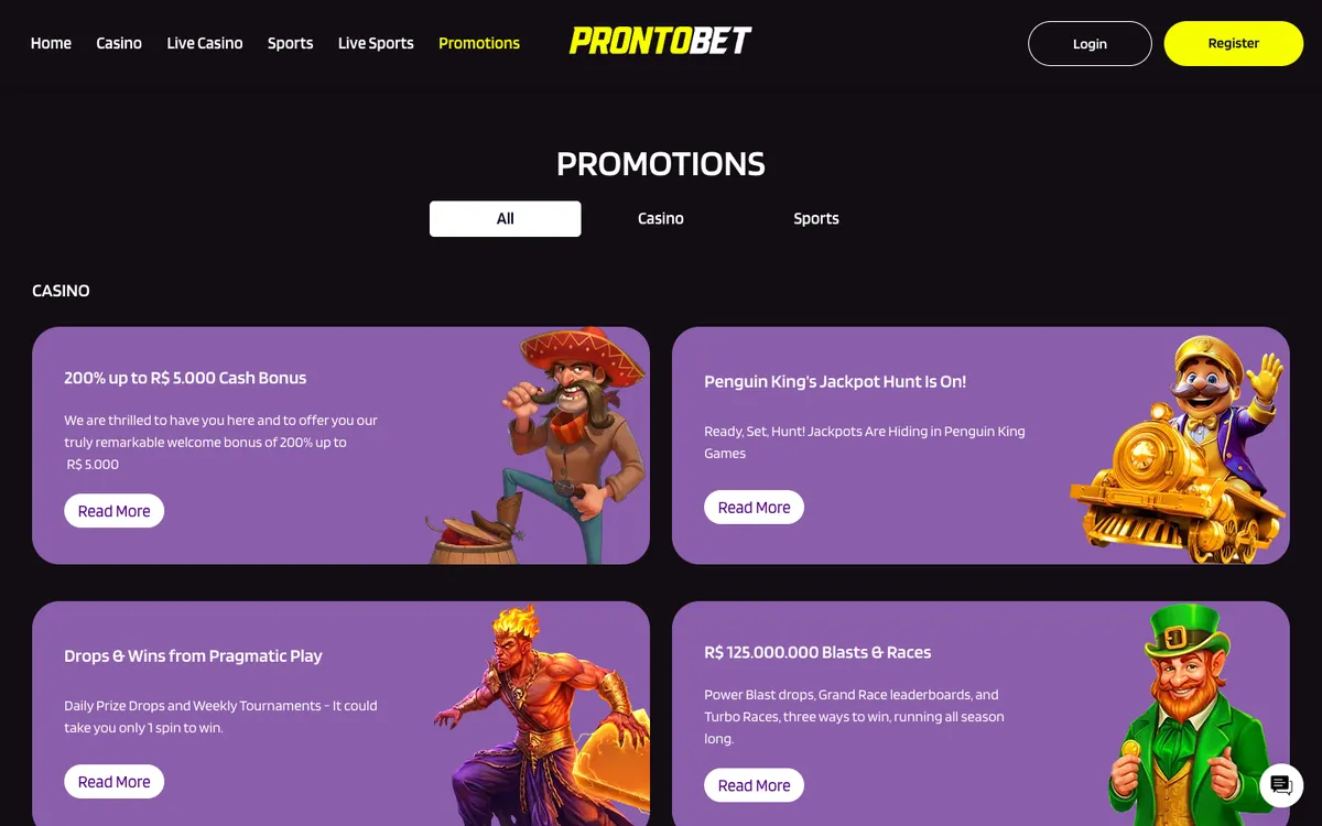 ProntoBet Casino — Promotions, captured from Estonia