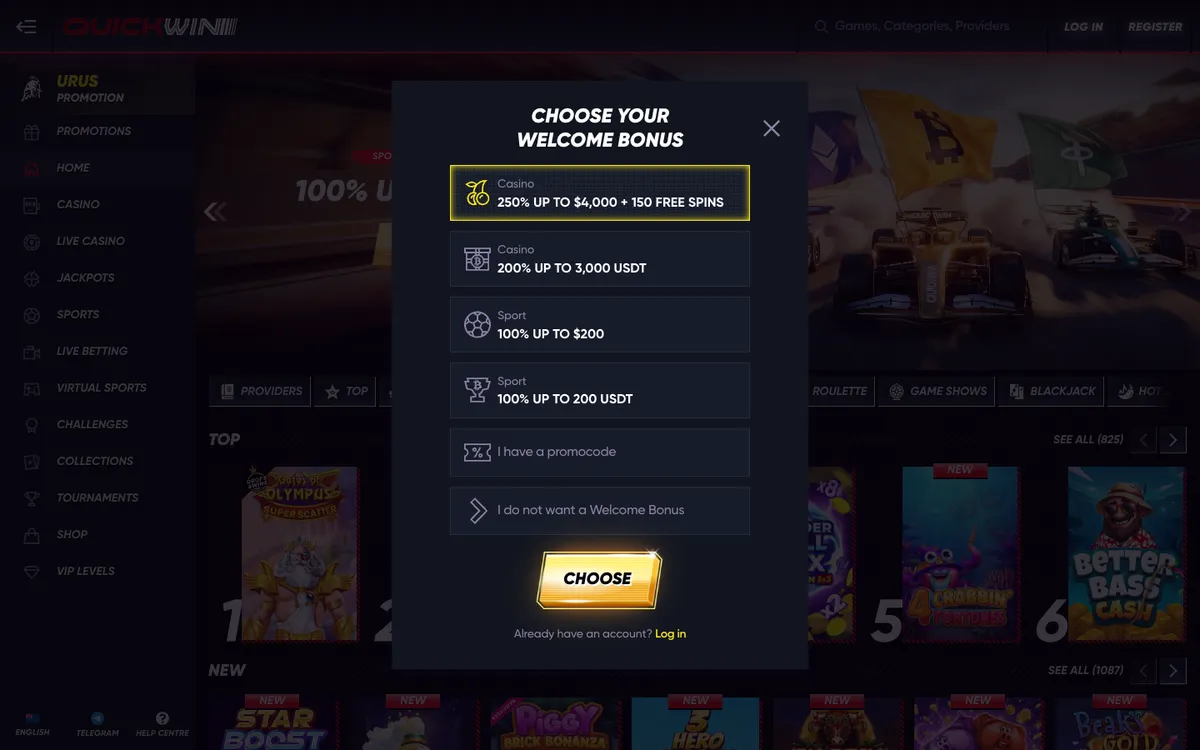 QuickWin Casino — Sign-up, captured from New Zealand