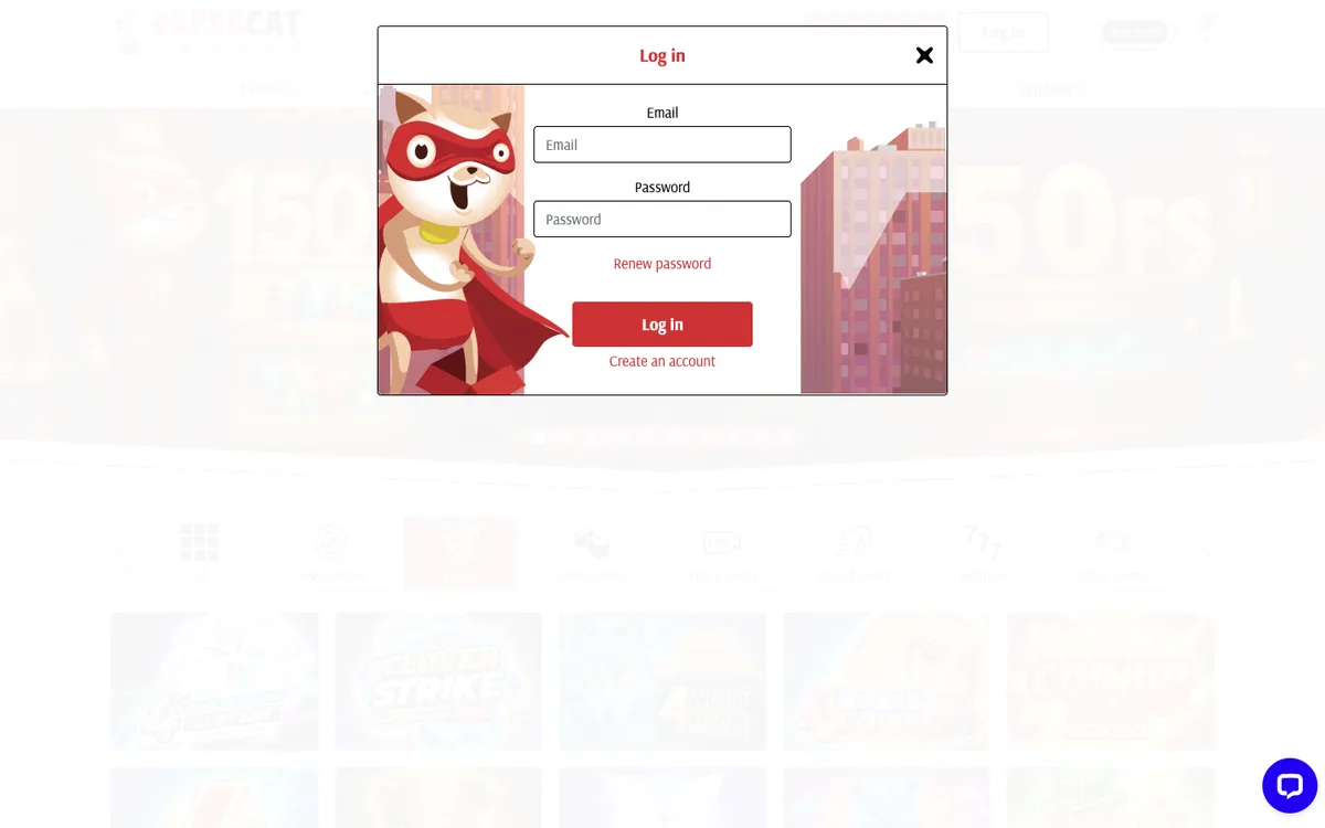 SuperCat Casino — Sign-up, captured from Mexico