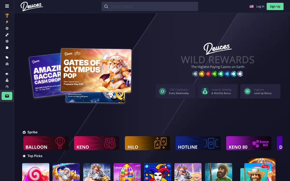 Deuces Casino — Home page, captured from Brazil