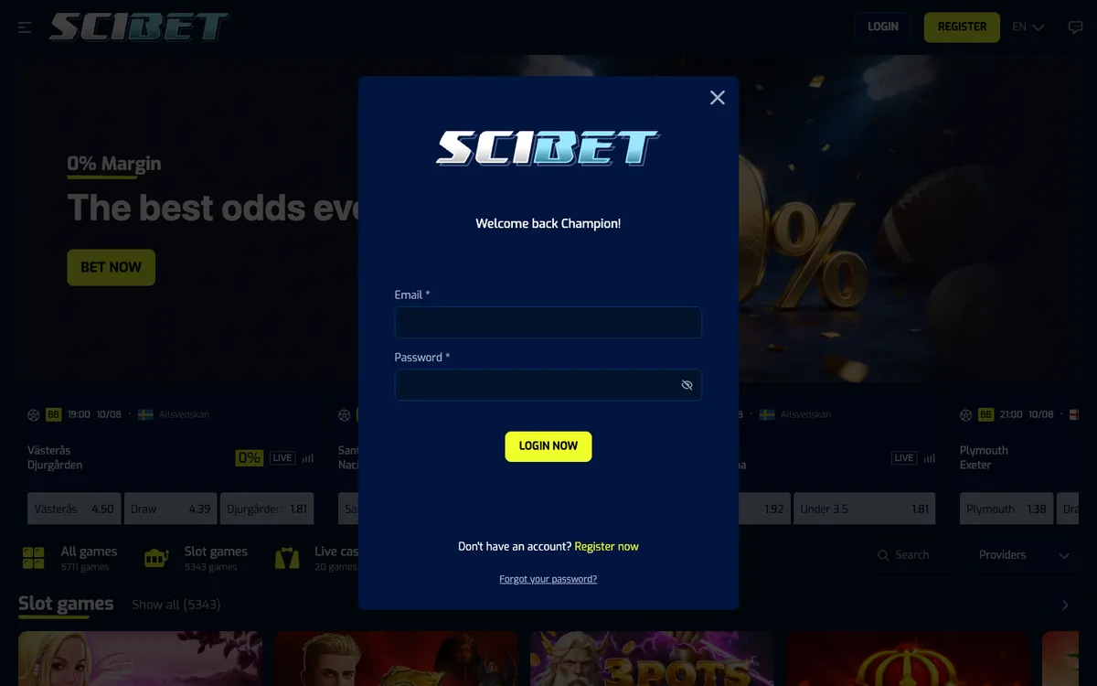 Scibet Casino — Sign-up, captured from Belgium