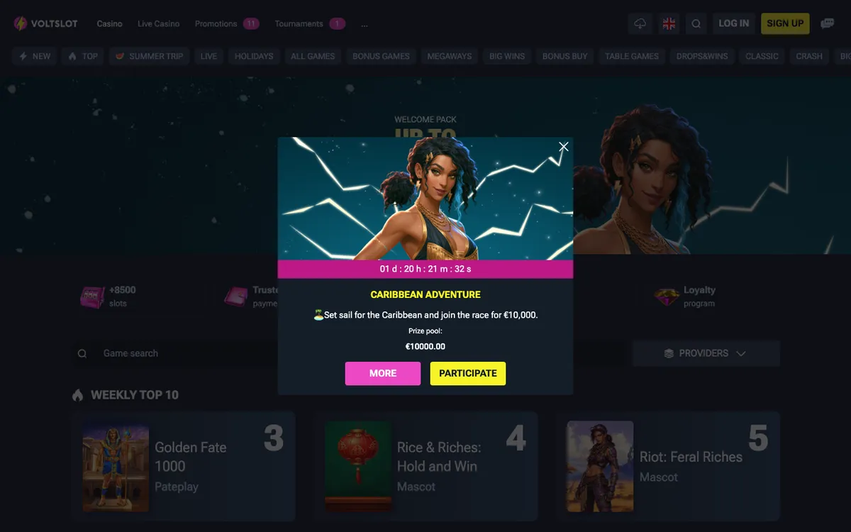 Voltslot Casino — Home page, captured from Australia