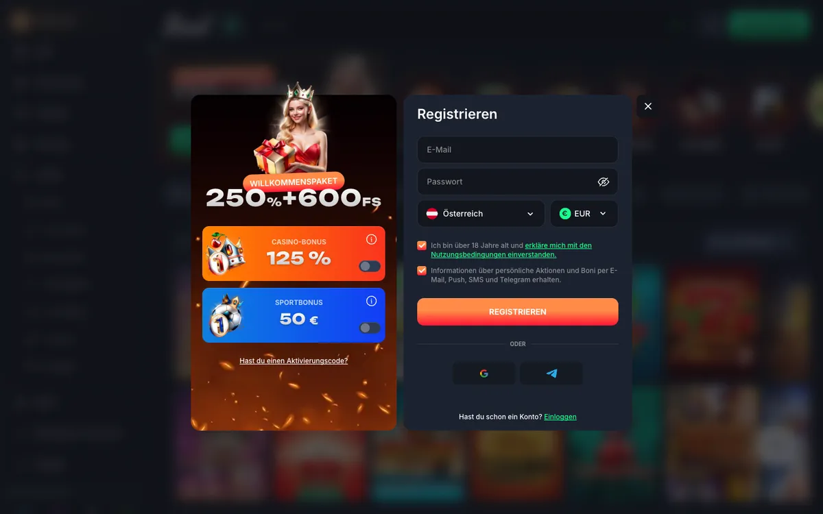 Beef Casino — Home page, captured from Austria