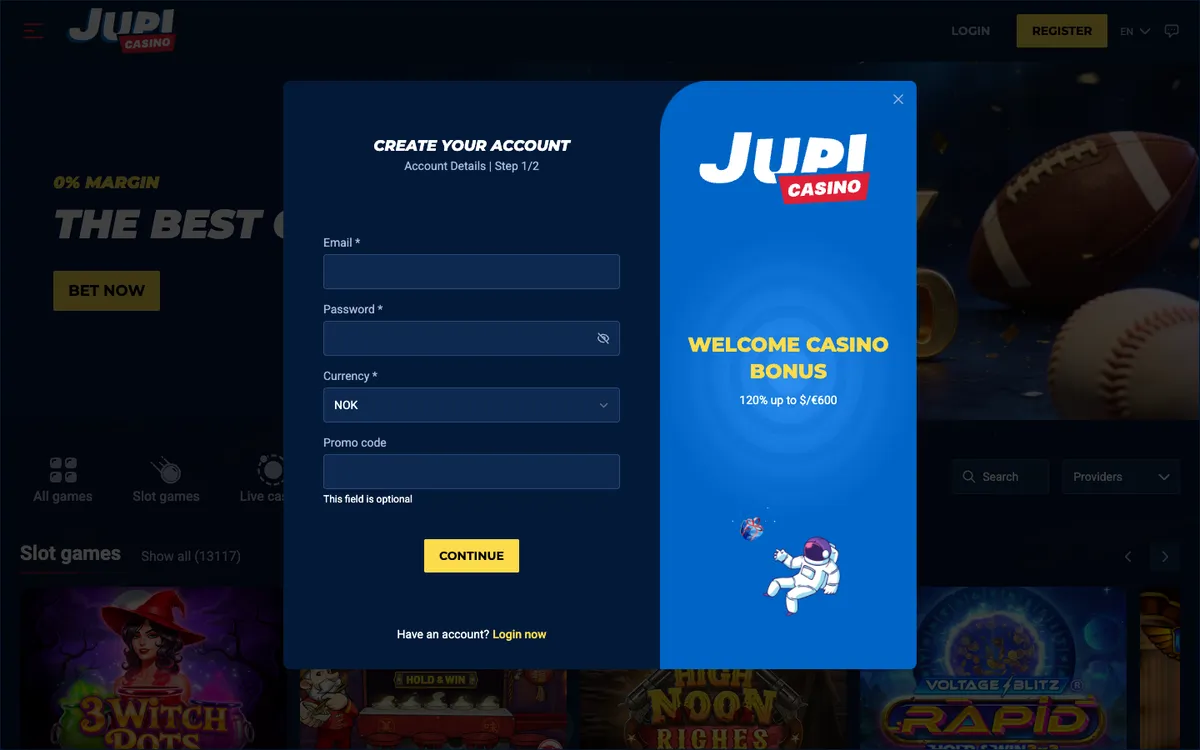 Jupi Casino — Sign-up, captured from Norway