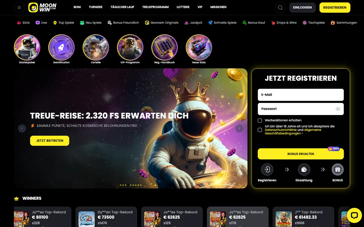 Moonwin Casino — Home page, captured from Austria