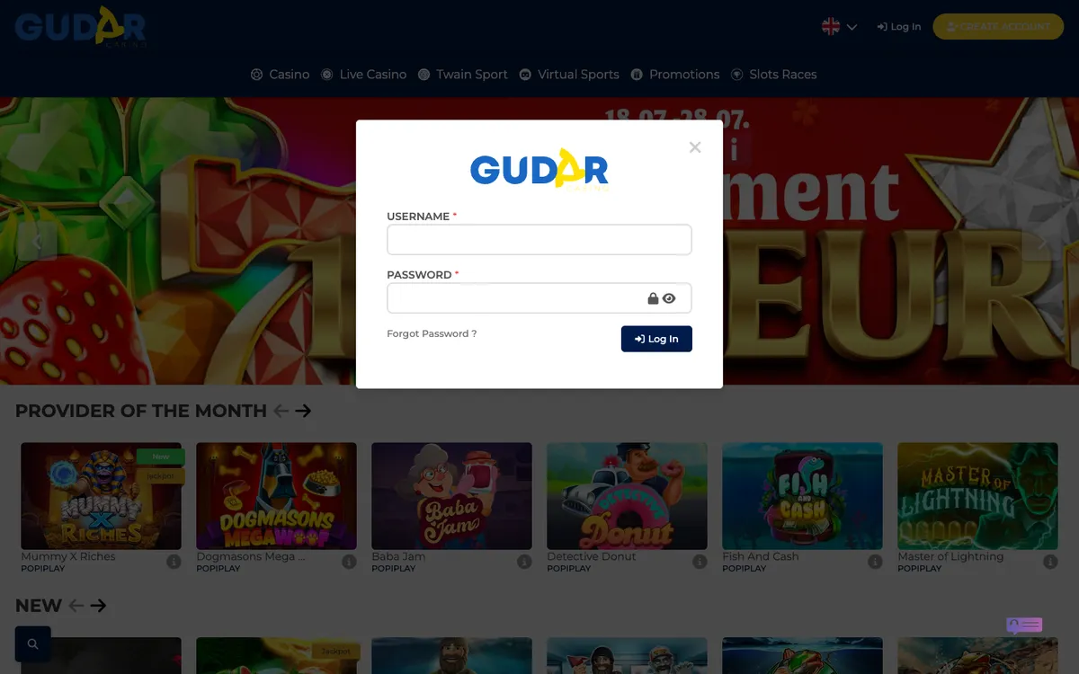 Gudar Casino — «Регистрация», снято из страны Норвегия