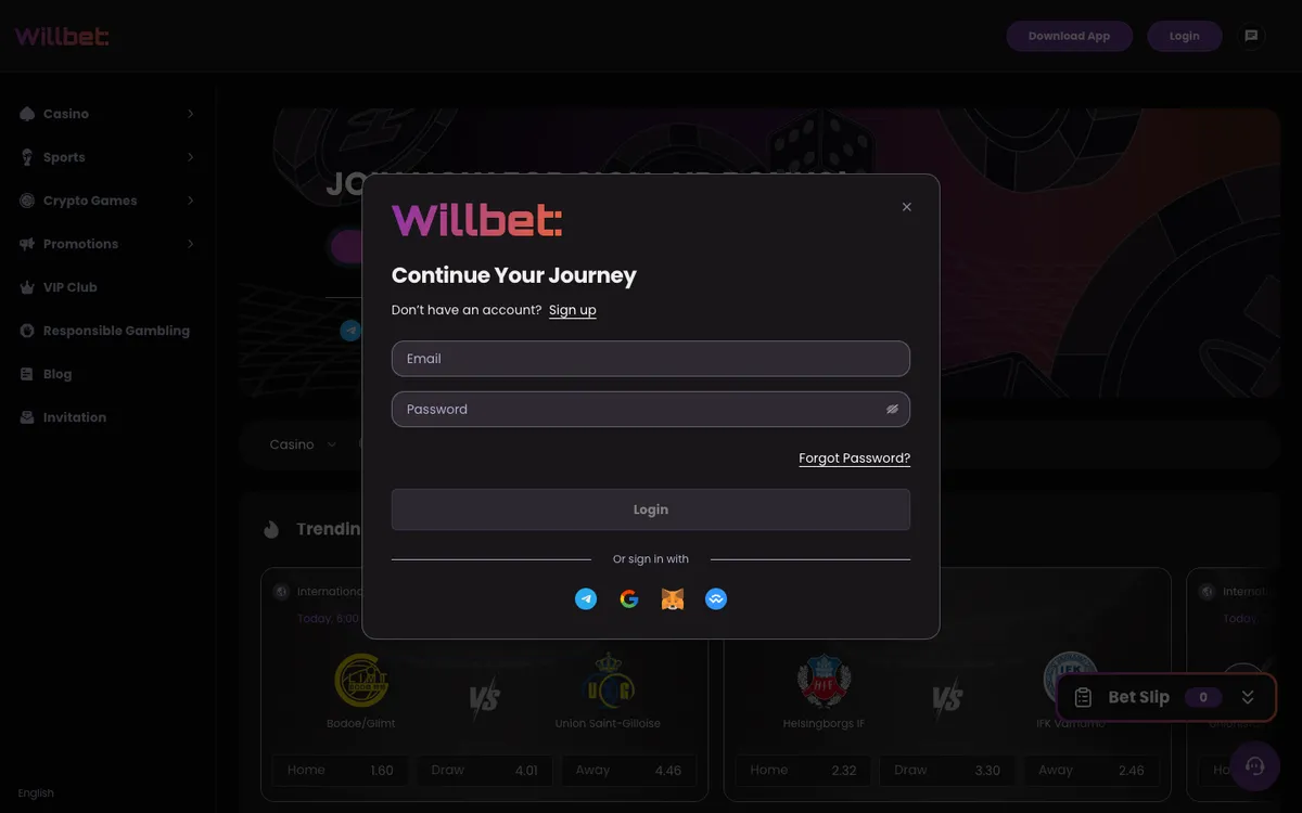 WillBet Casino — Sign-up, captured from Australia