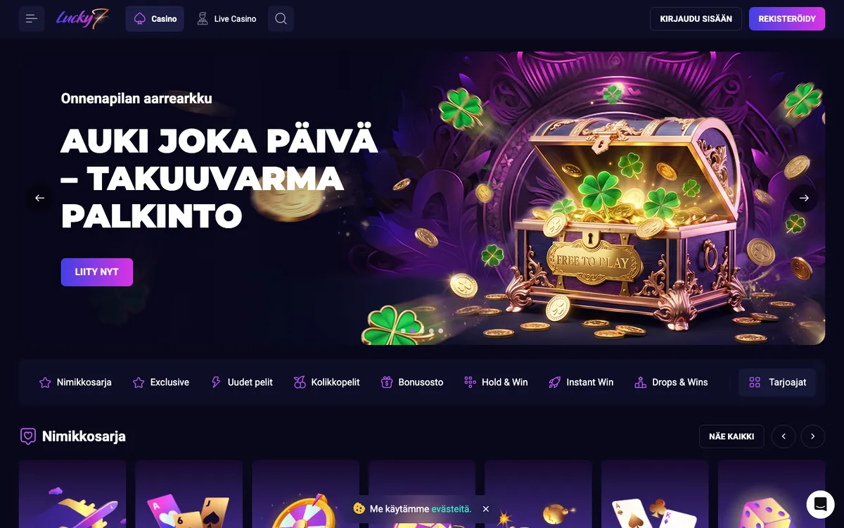 Lucky7even Casino — Home page, captured from Finland