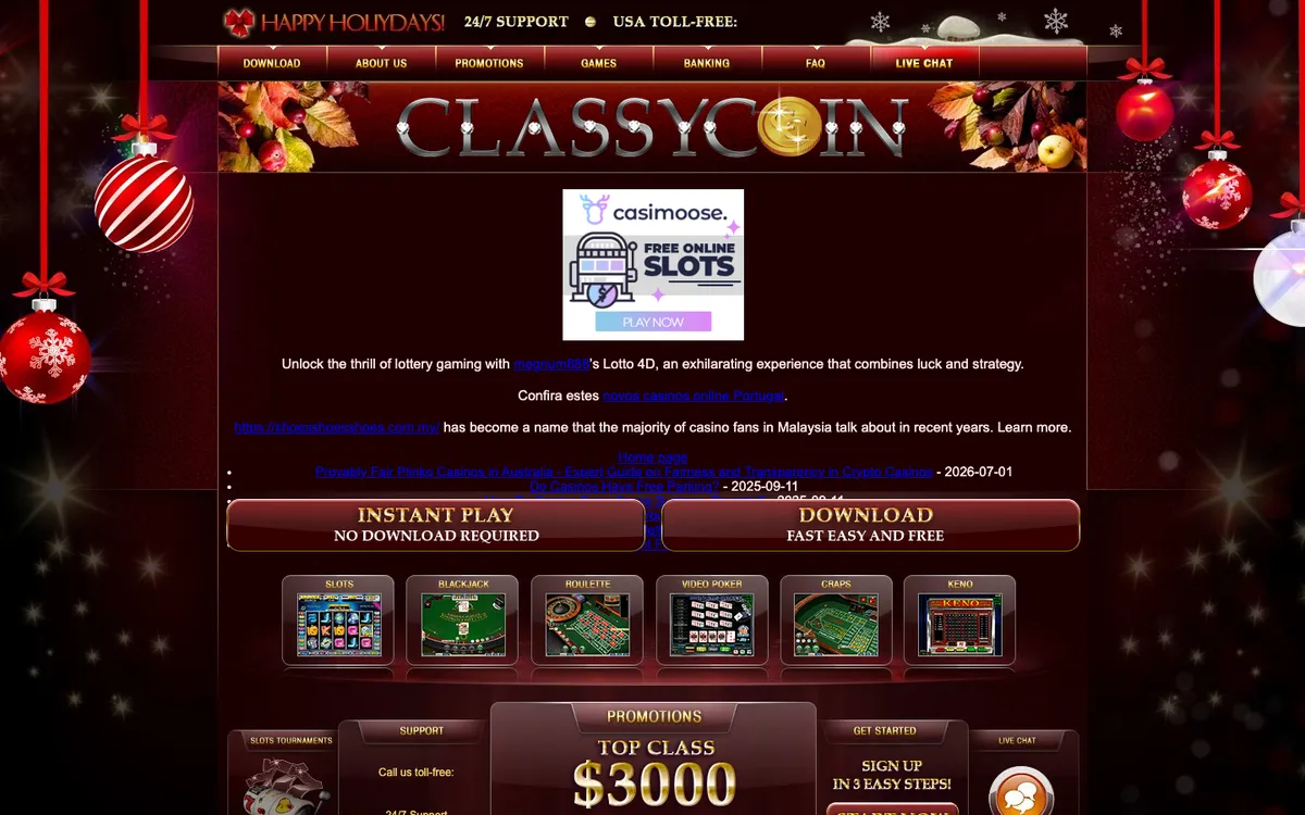 ClassyCoin Casino — «Главная», снято из страны Соединенные Штаты