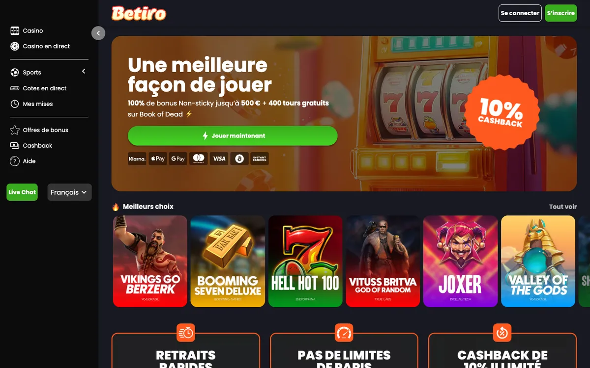 Betiro Casino — «Главная», снято из страны Франция