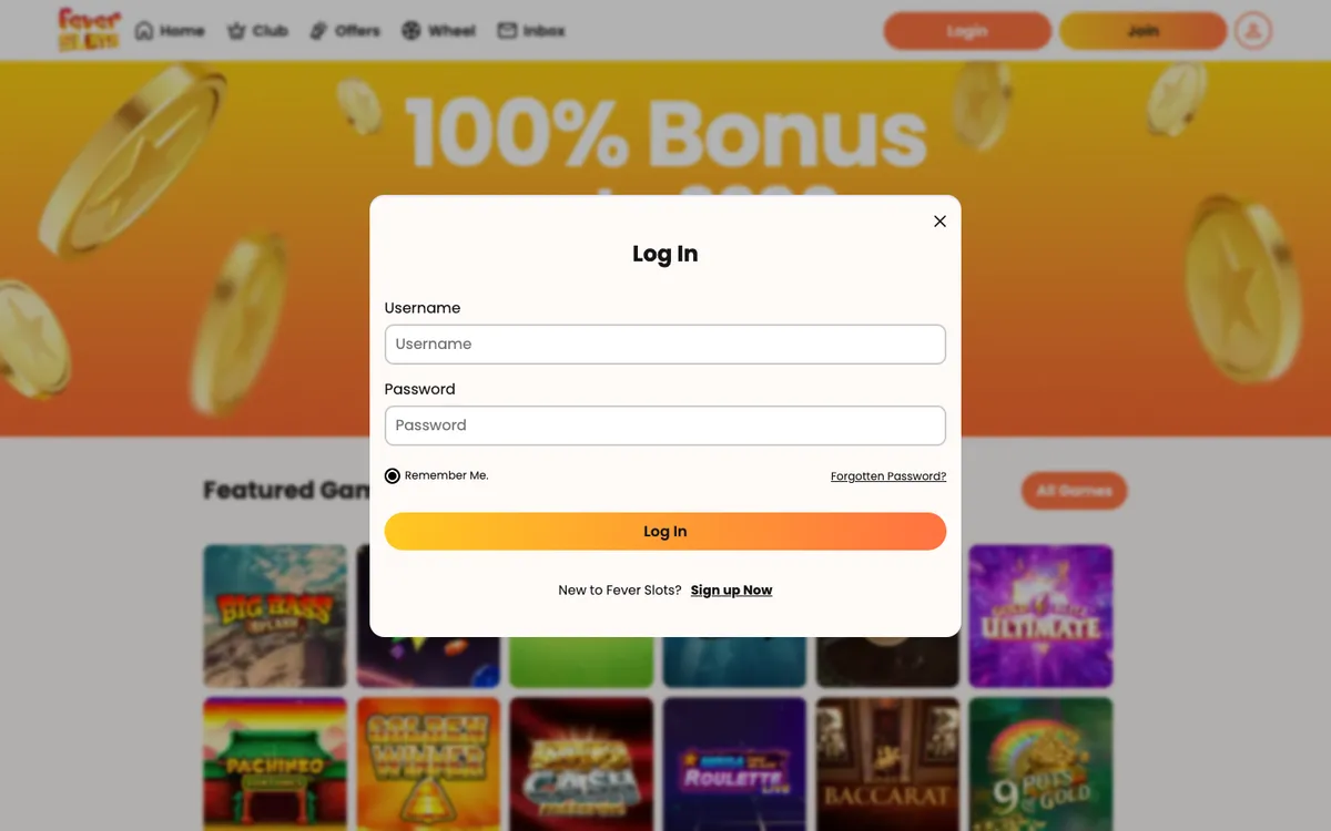 Fever Slots Casino — Sign-up, captured from United Kingdom