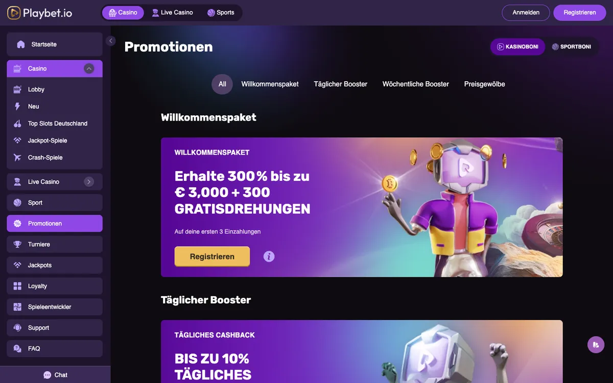 Playbet.io Casino — Promotions, captured from Austria