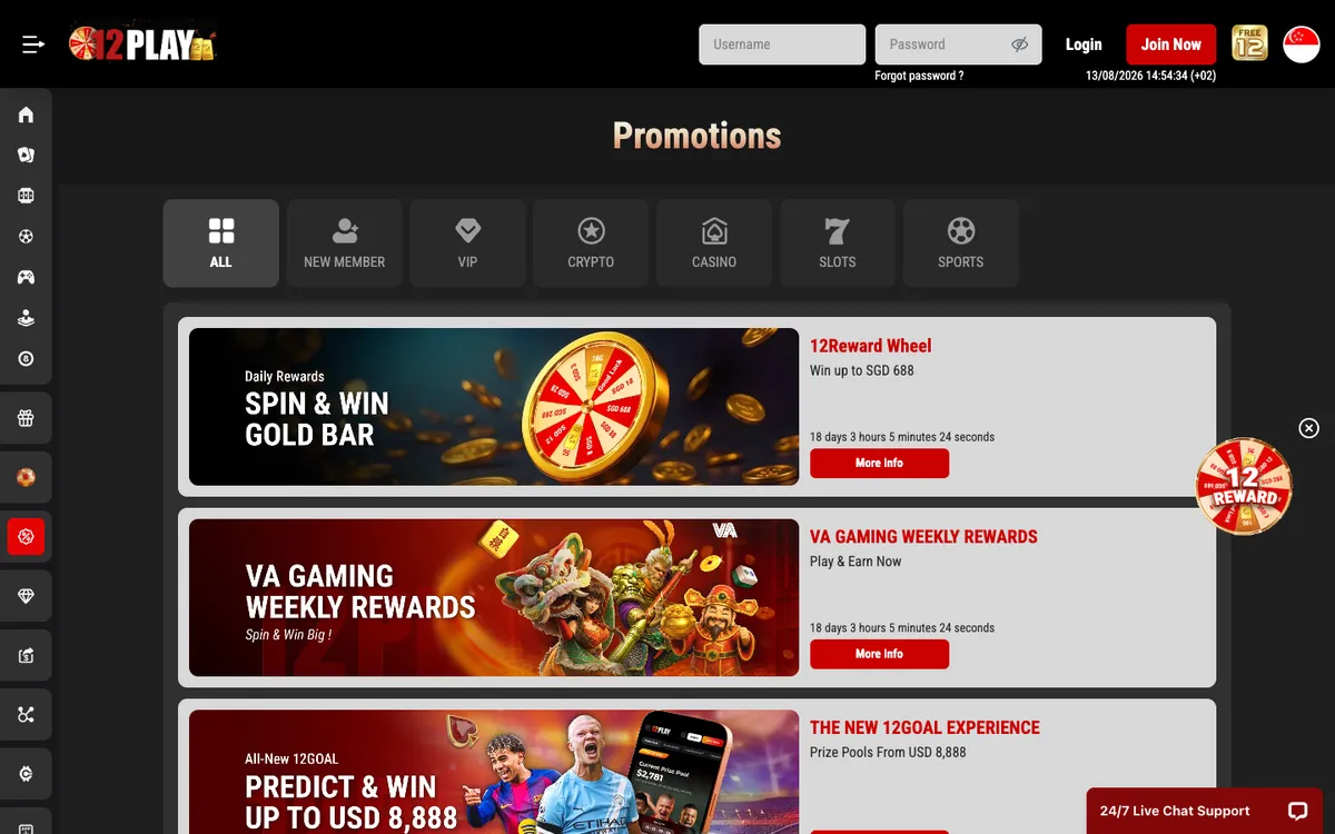 12Play Casino — Promotions, captured from Malaysia