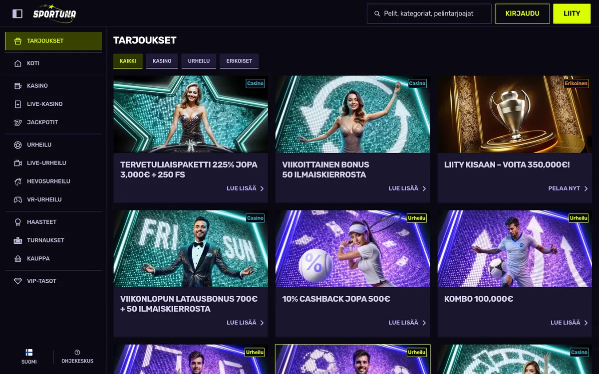 Sportuna Casino — Promotions, captured from Finland