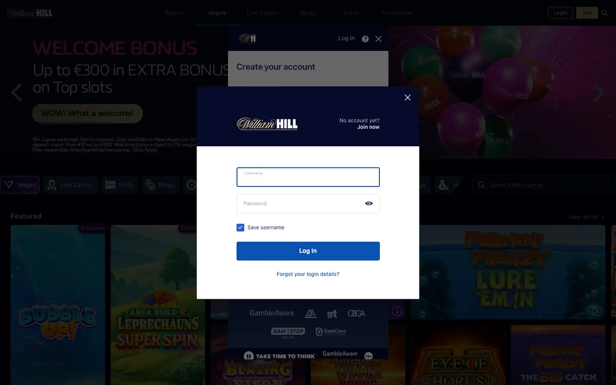 William Hill Vegas — Sign-up, captured from Finland