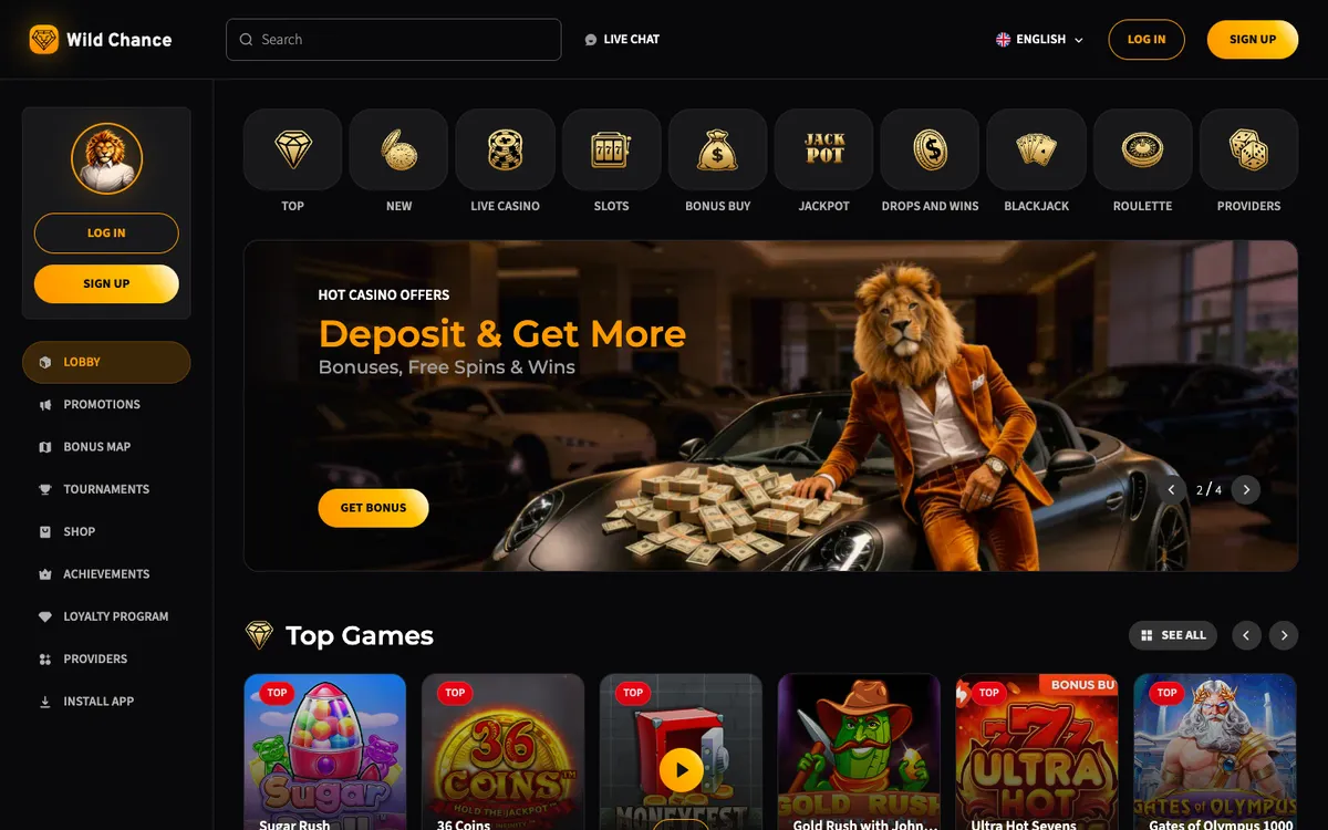 Wild Chance Casino — «Главная», снято из страны Новая Зеландия
