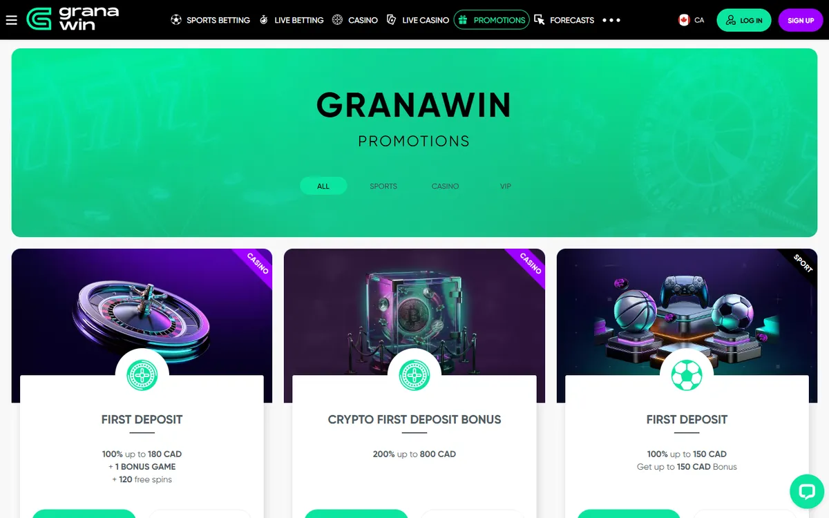 GranaWin Casino — Promotions, captured from Canada