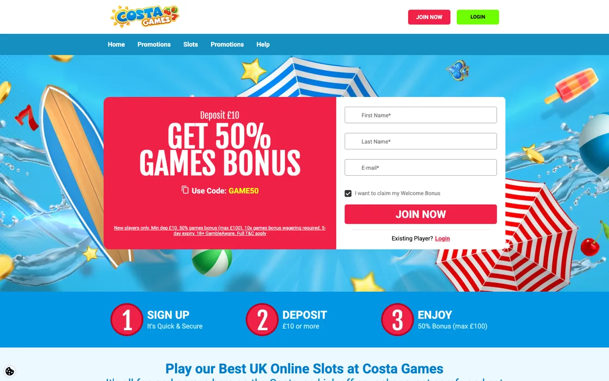 Costa Games Casino — Home page, captured from United States