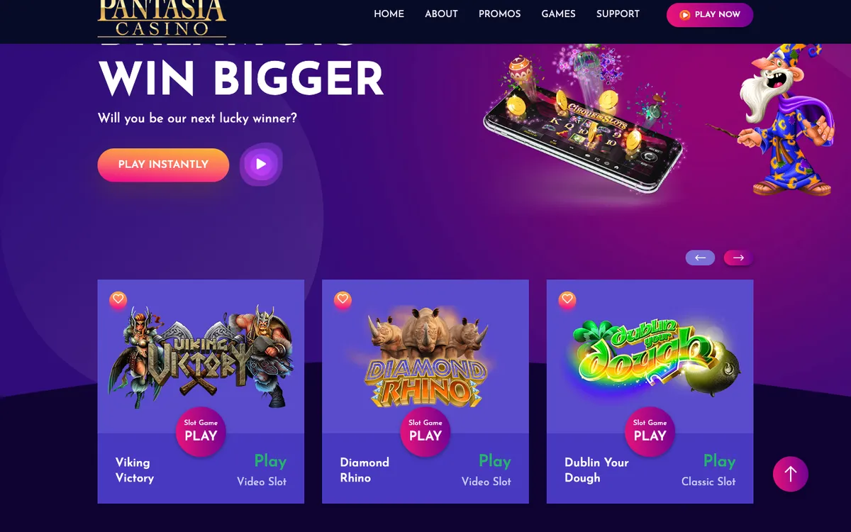 Pantasia Casino — Home page, captured from Spain