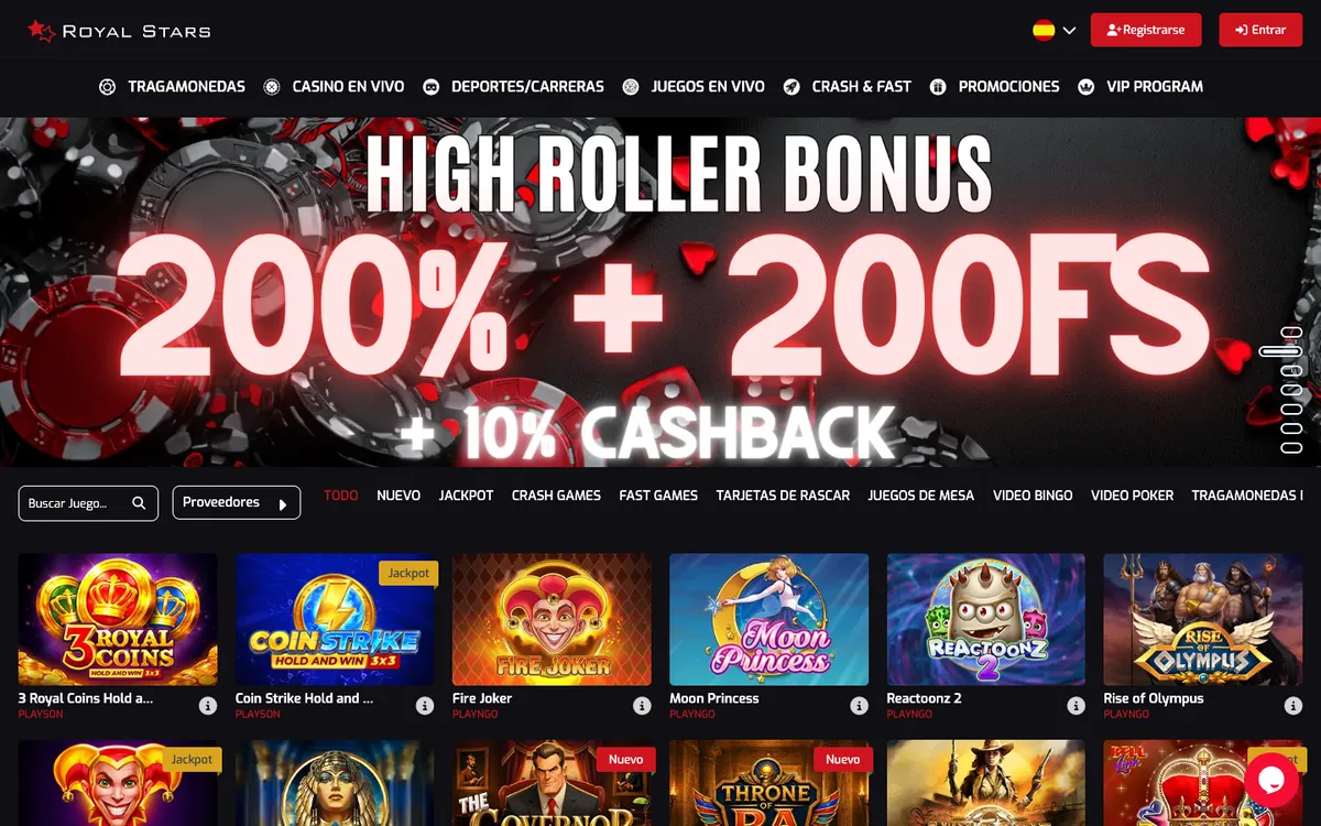 Royal Stars Casino — Home page, captured from Spain