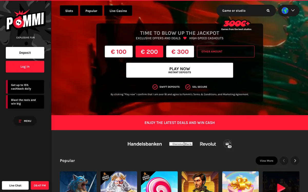 Pommi Casino — Home page, captured from Finland