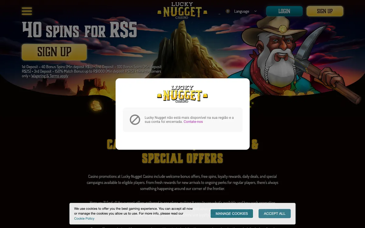 Lucky Nugget Casino — Promotions, captured from Brazil