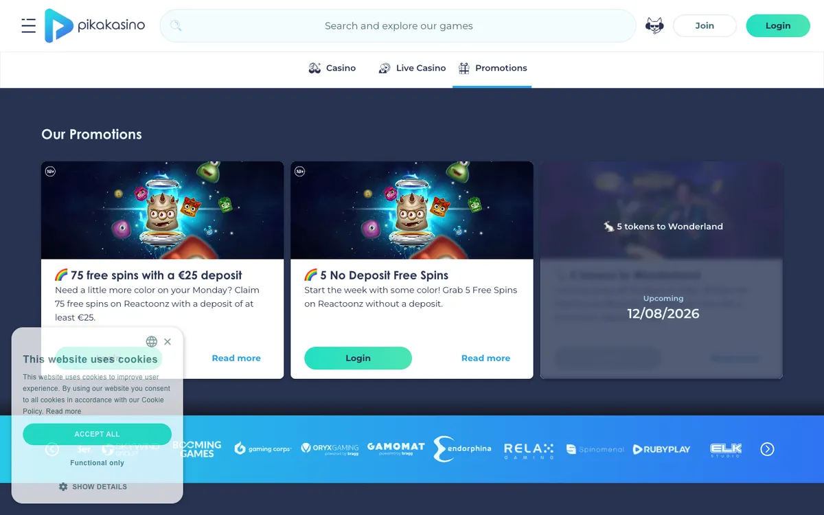 Pikakasino Casino — «Акции», снято из страны Финляндия
