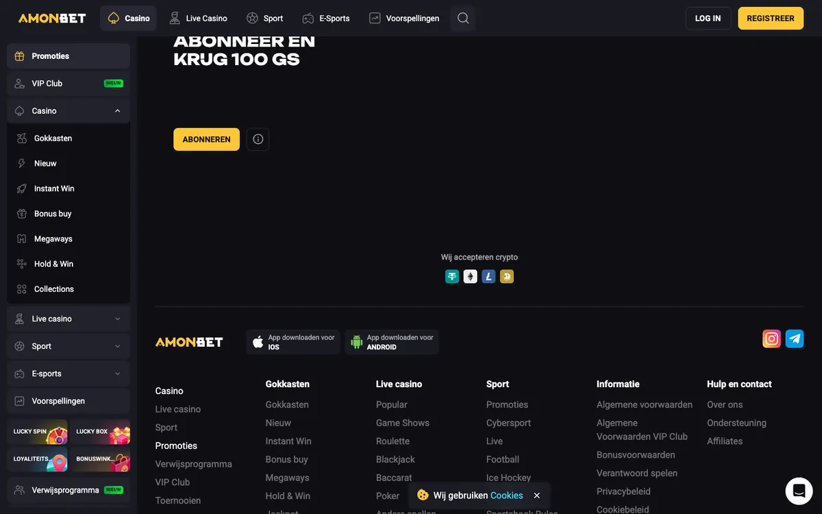 Amonbet Casino — Promotions, captured from Belgium